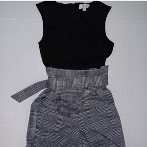 Elle Black with Gray Plaid Botton Jumpsuit